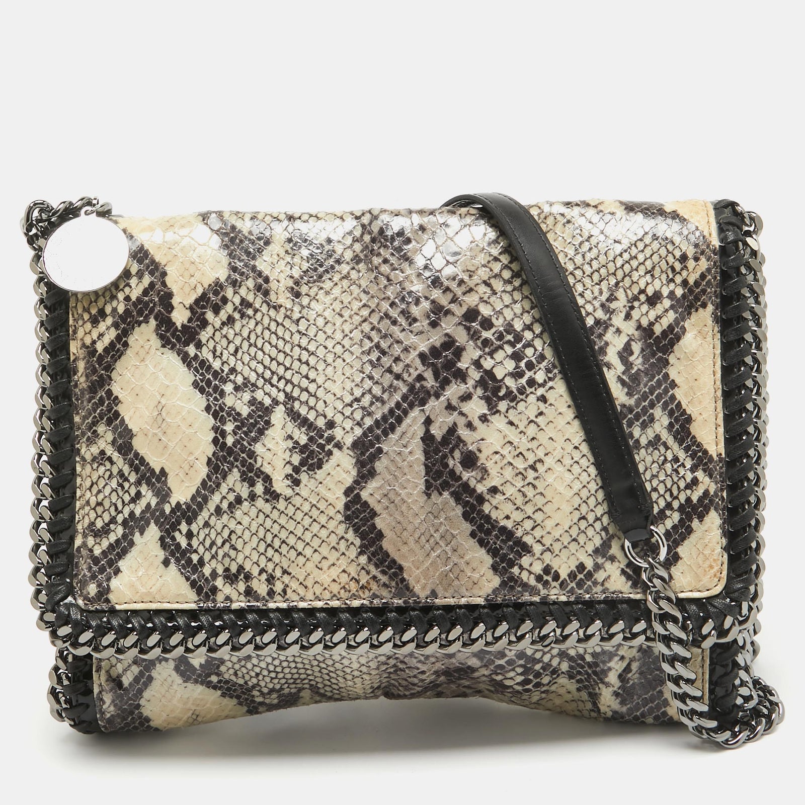 Stella McCartney Cream/Black Python Print Faux Leather Falabella Shoulder Bag