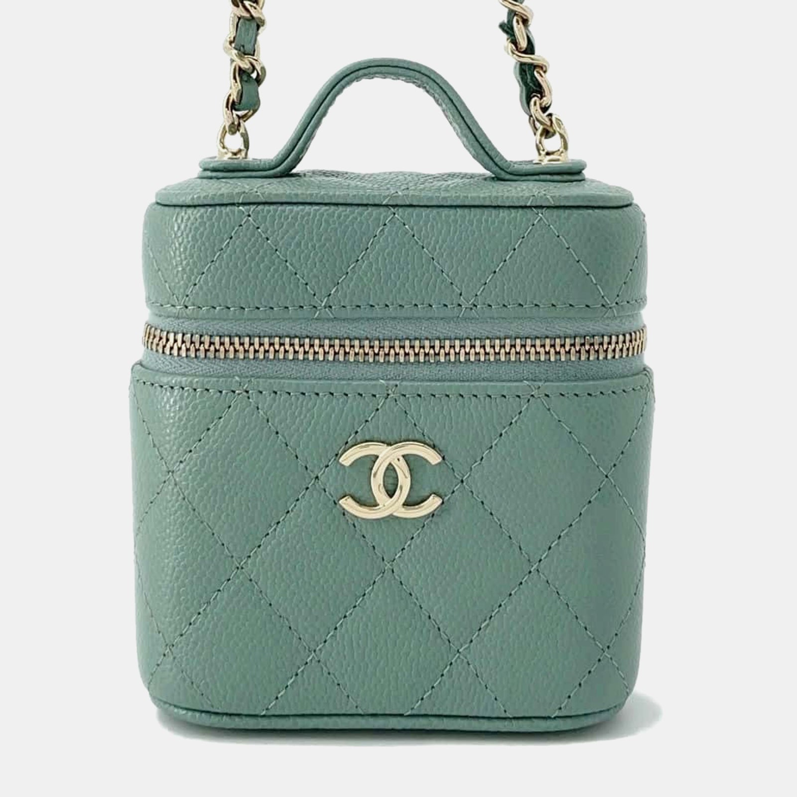 Chanel Green Caviar Leather Small Top Handle Vanity Case Bag