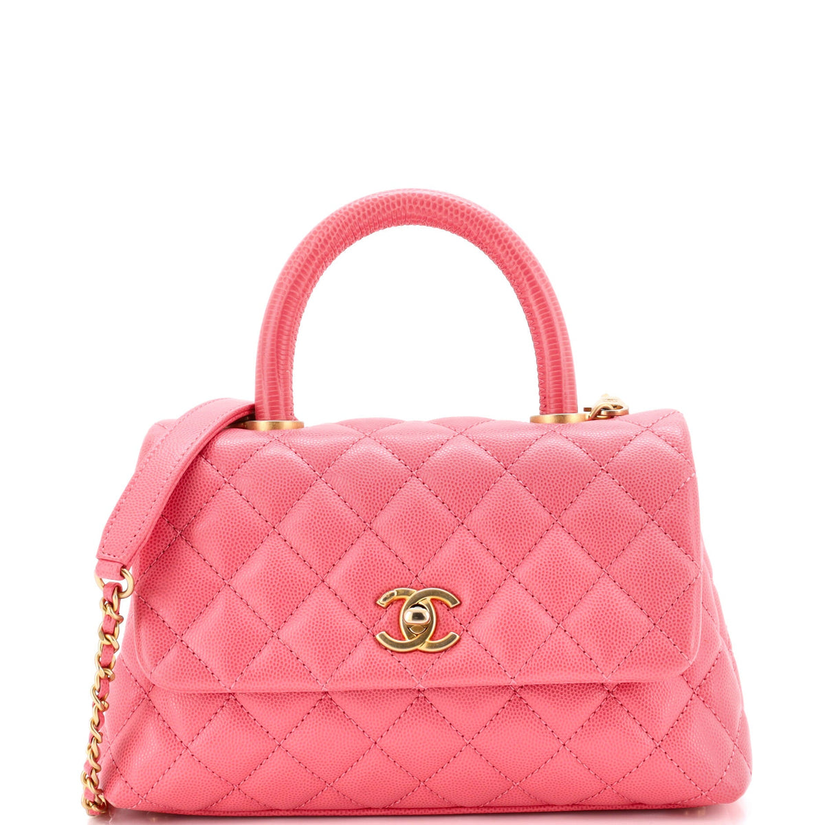 Chanel CHANEL Coco Top Handle Bag Quilted Caviar with Lizard Small