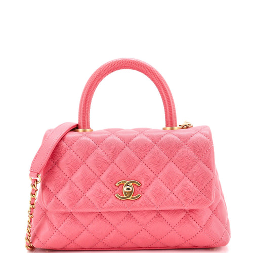 CHANEL Coco Top Handle Bag Quilted Caviar with Lizard Small