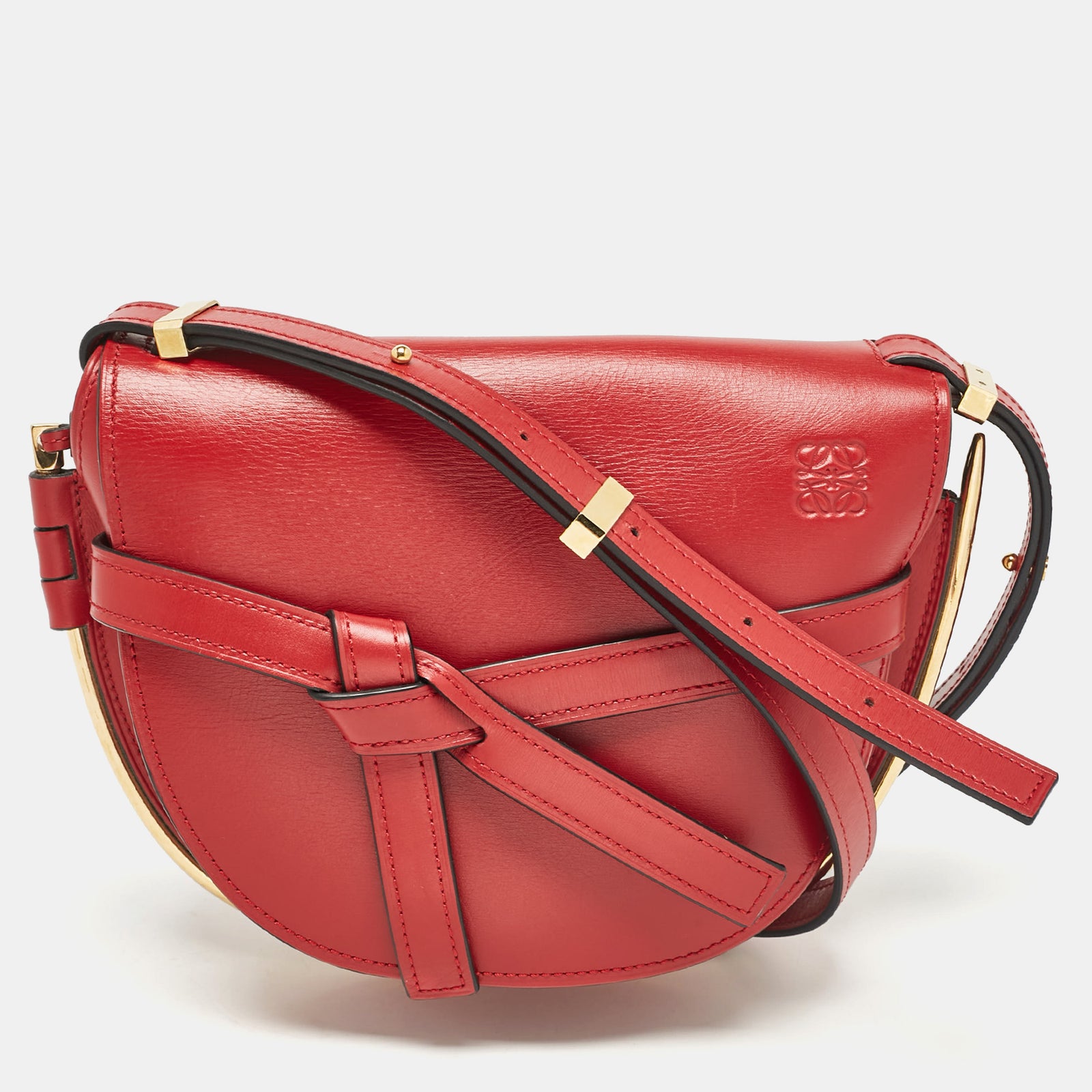 Loewe Rote Umhängetasche aus Leder mit Metalltor