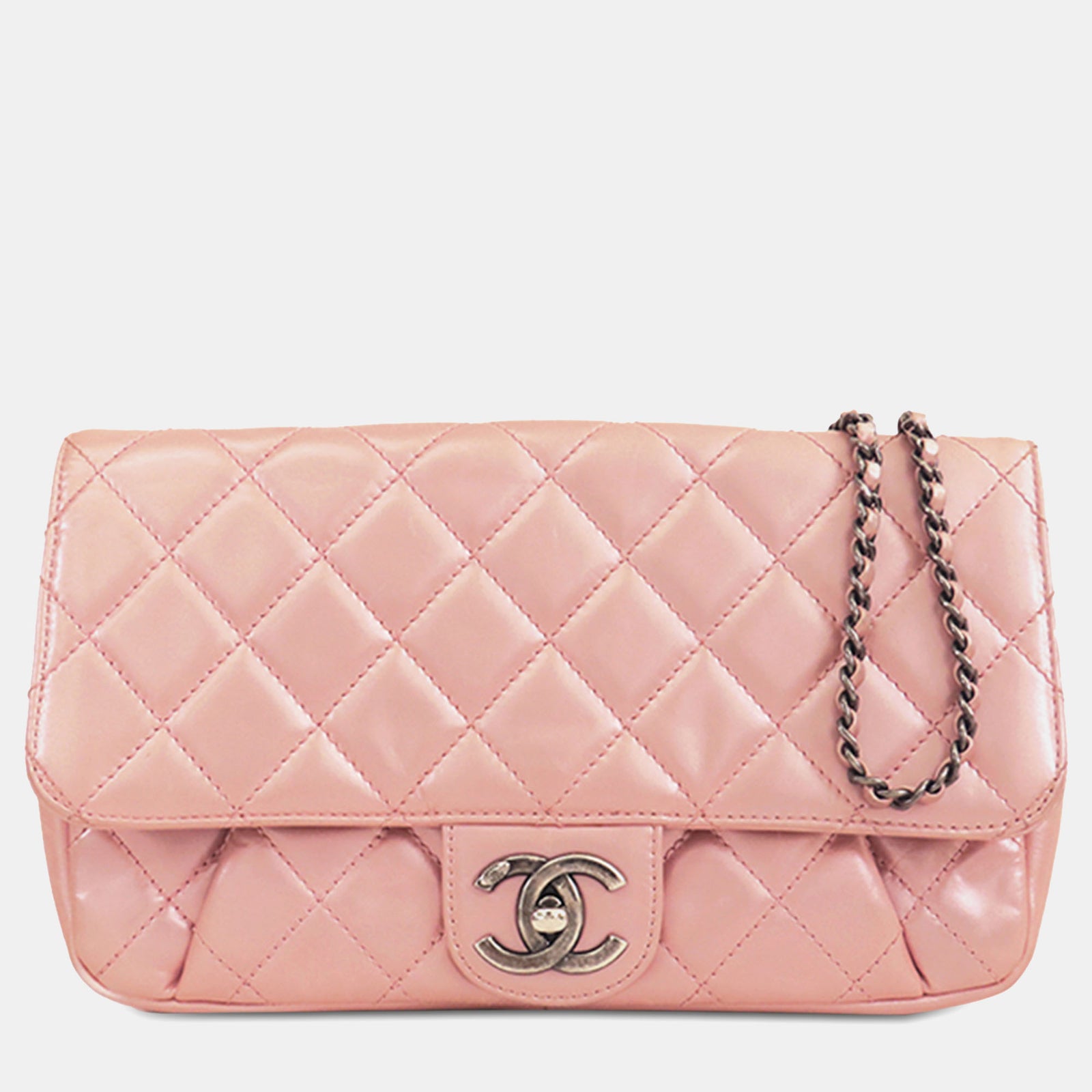 Chanel Sac à rabat en cuir de veau matelassé rose Coco Pleats Medium Chain