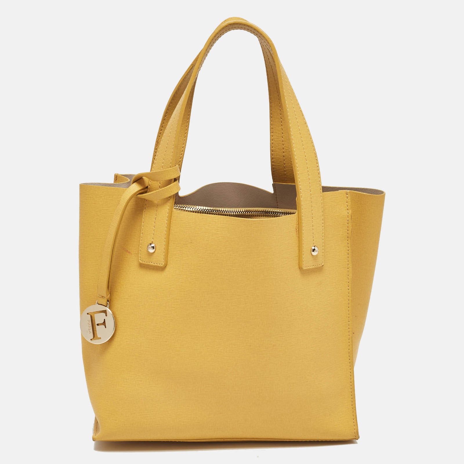 Furla Yellow Leather Divide It Tote