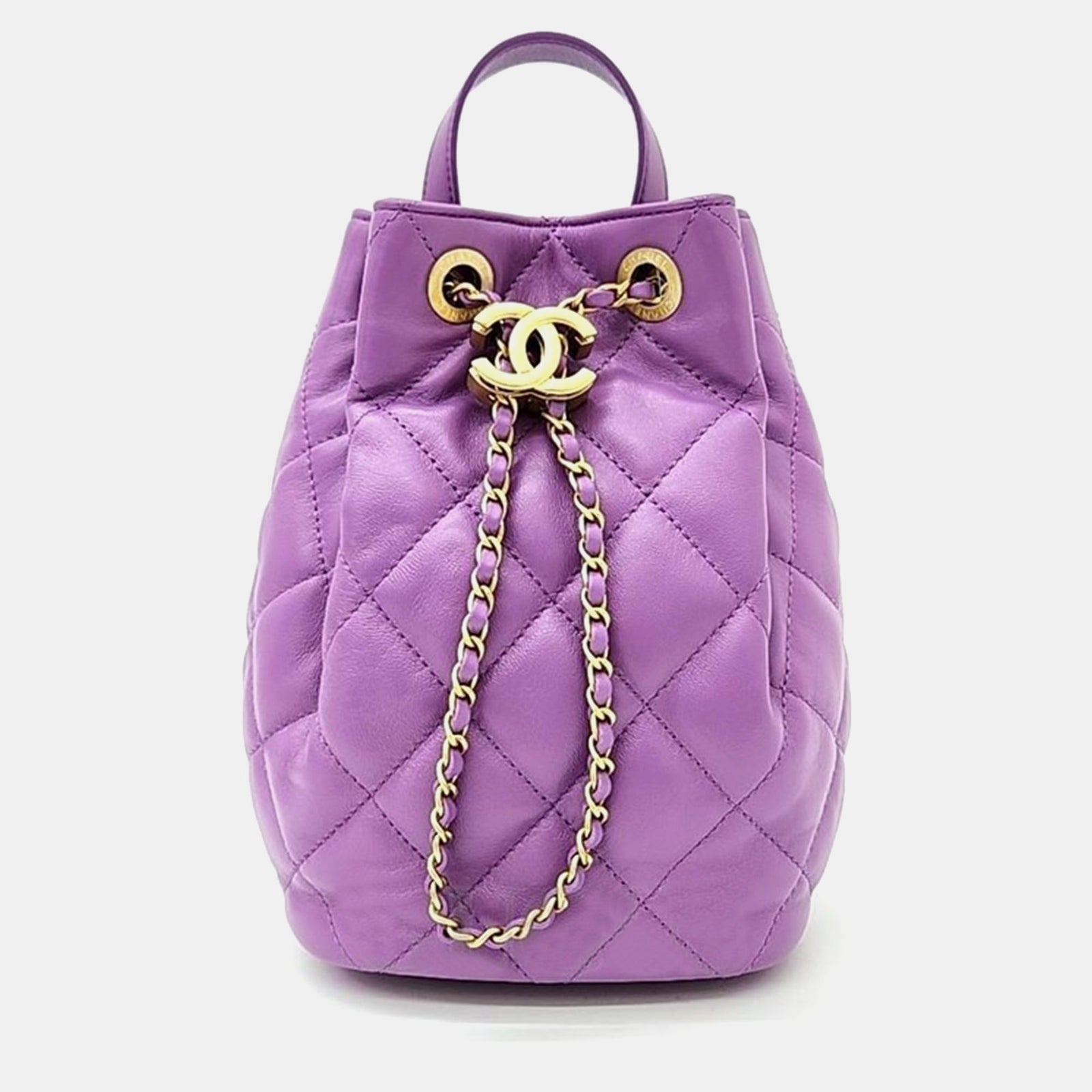 Chanel Purple Leather Drawstring Backpack