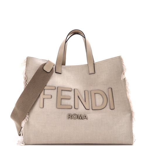 FENDI Logo Shopper Tote Fringe Canvas Large