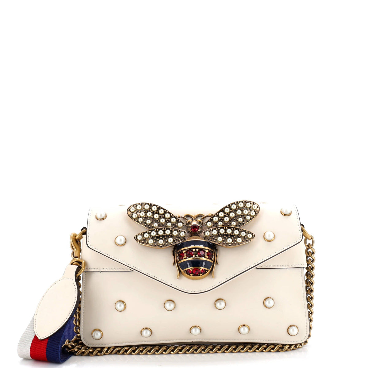Gucci GUCCI Broadway Pearly Bee Shoulder Bag Embellished Leather Mini