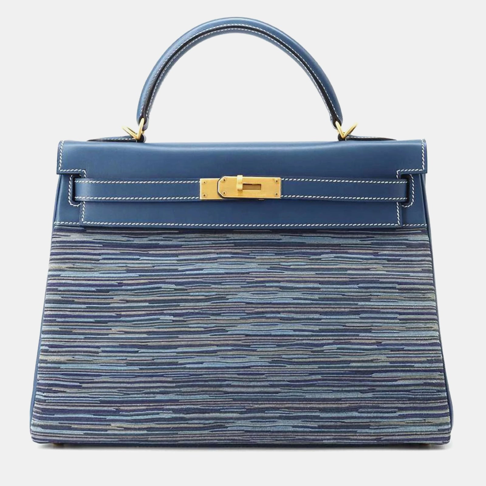 Herm?s Sac à main Kelly 32 Vibrato en cuir de veau mat Thalassa bleu