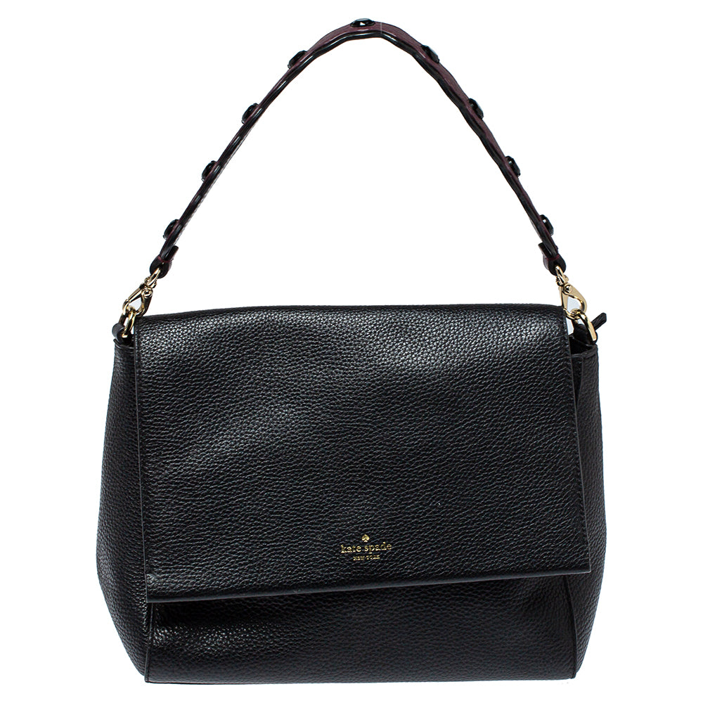 Kate Spade Black Leather Flap Satchel