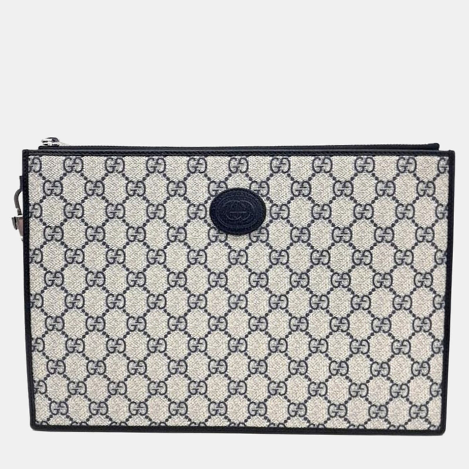 Gucci Beige/Navy Blue GG Canvas Interlocking Clutch Bag