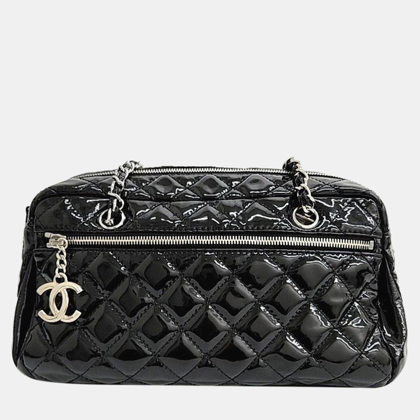 Chanel Black Patent Leather Quilted Bowler Bag