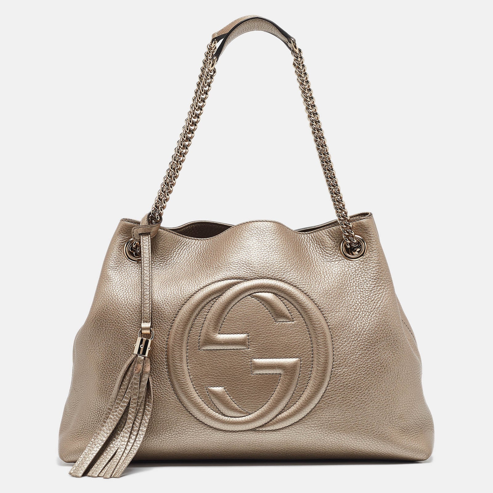 Gucci Mittelgroße Soho-Schultertasche aus goldenem Leder