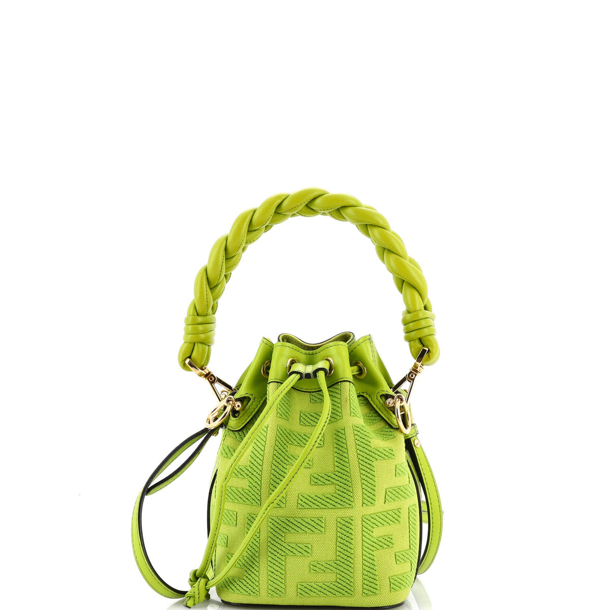 Fendi FENDI Woven Handle Mon Tresor Bucket Bag Zucca Embroidered Canvas Mini