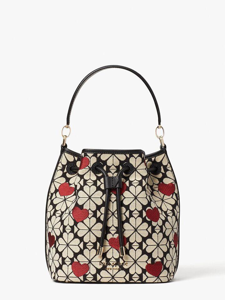 Kate Spade Au spade flower jacquard hearts medium bucket bag