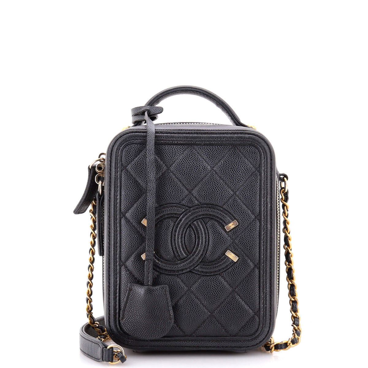 Chanel CHANEL Filigree Vertical Vanity Case Quilted Caviar