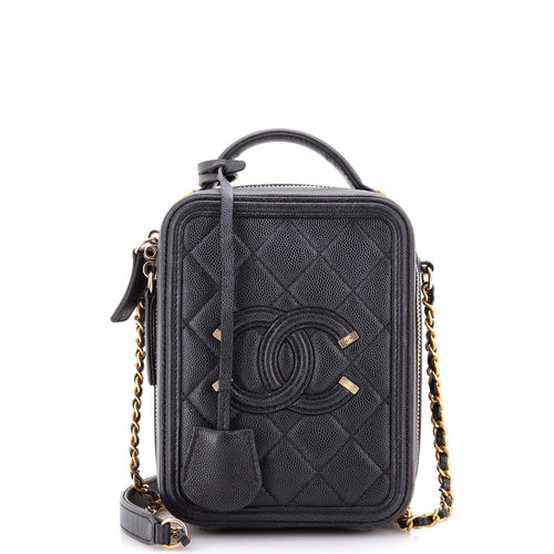 CHANEL Filigree Vertical Vanity Case Quilted Caviar