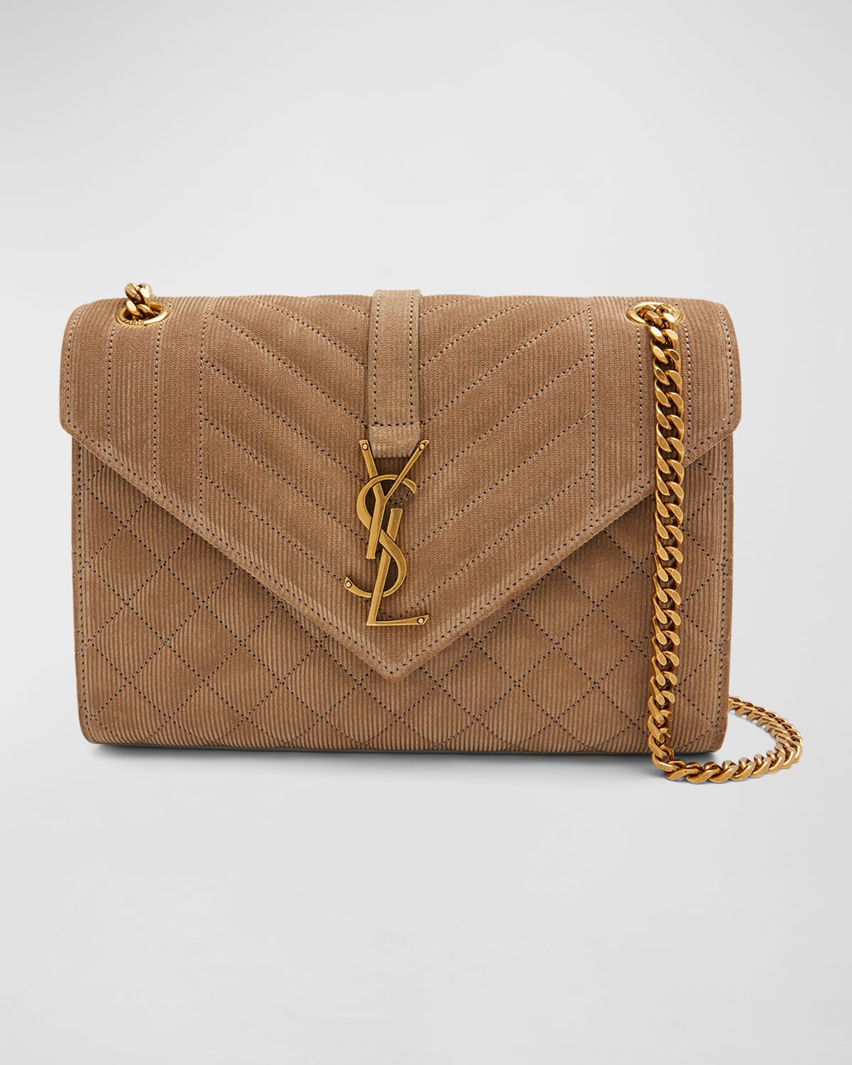 Saint Laurent Envelope Triquilt Medium YSL Shoulder Bag in Corduroy