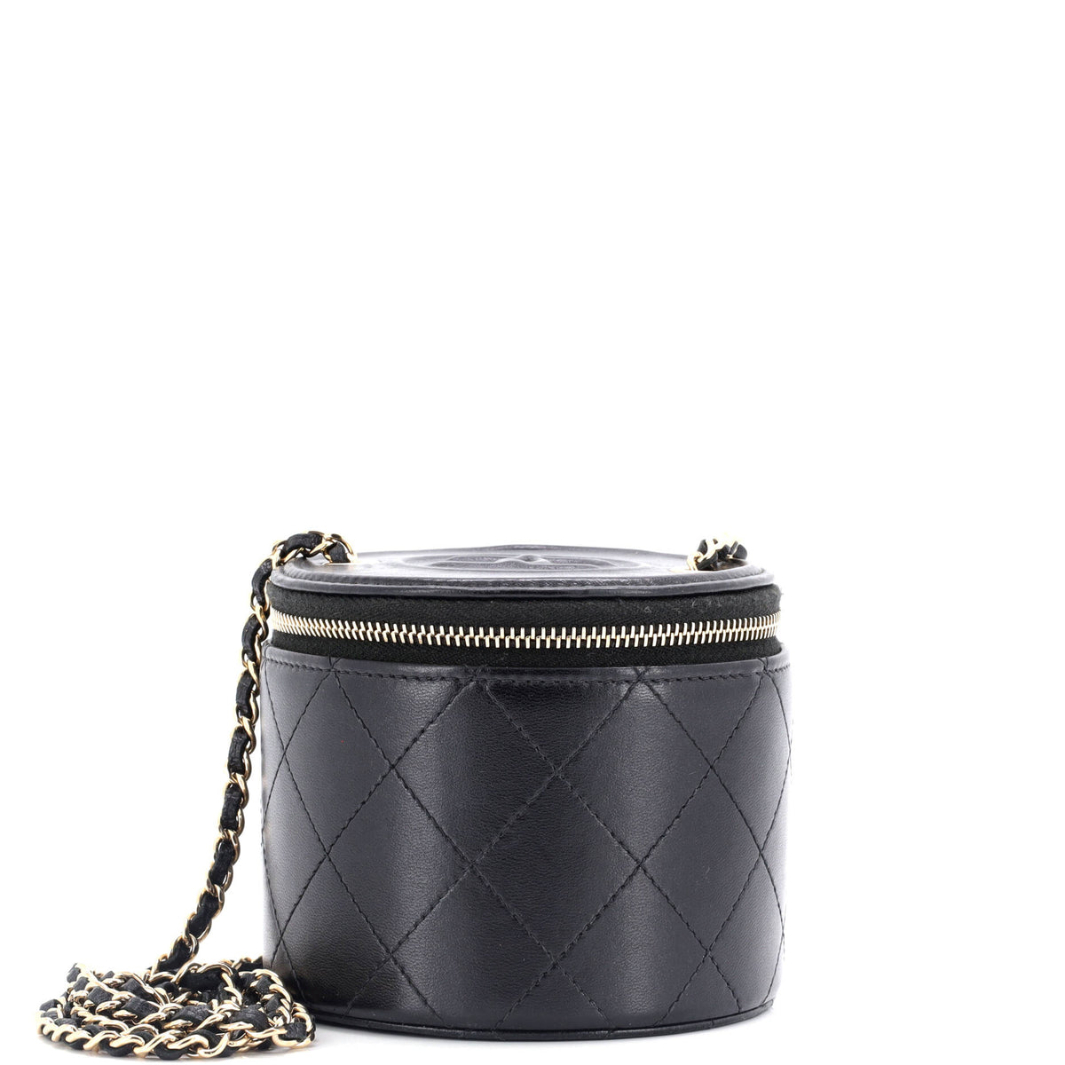 Chanel CHANEL CC Round Vanity Case with Chain Quilted Lambskin Mini