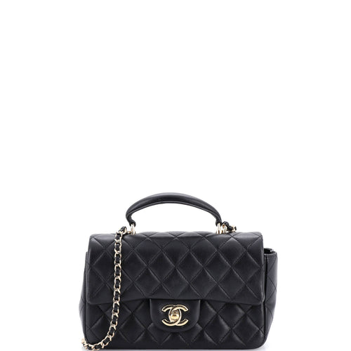 CHANEL Classic Single Flap Top Handle Bag Quilted Lambskin Mini