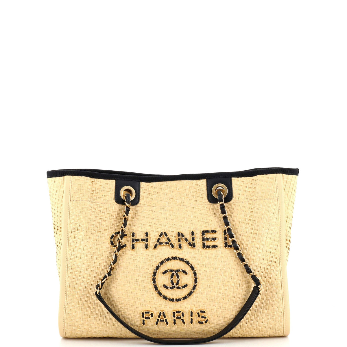 Chanel CHANEL Deauville Tote Straw with Chain Detail Small