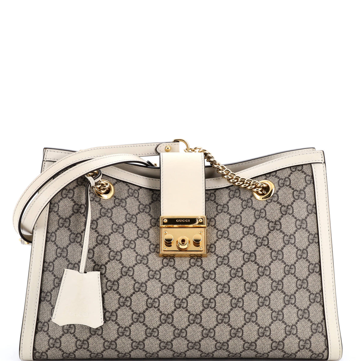 Gucci GUCCI Padlock Chain Tote GG Coated Canvas with Leather Medium