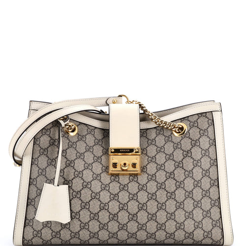 GUCCI Padlock Chain Tote GG Coated Canvas with Leather Medium