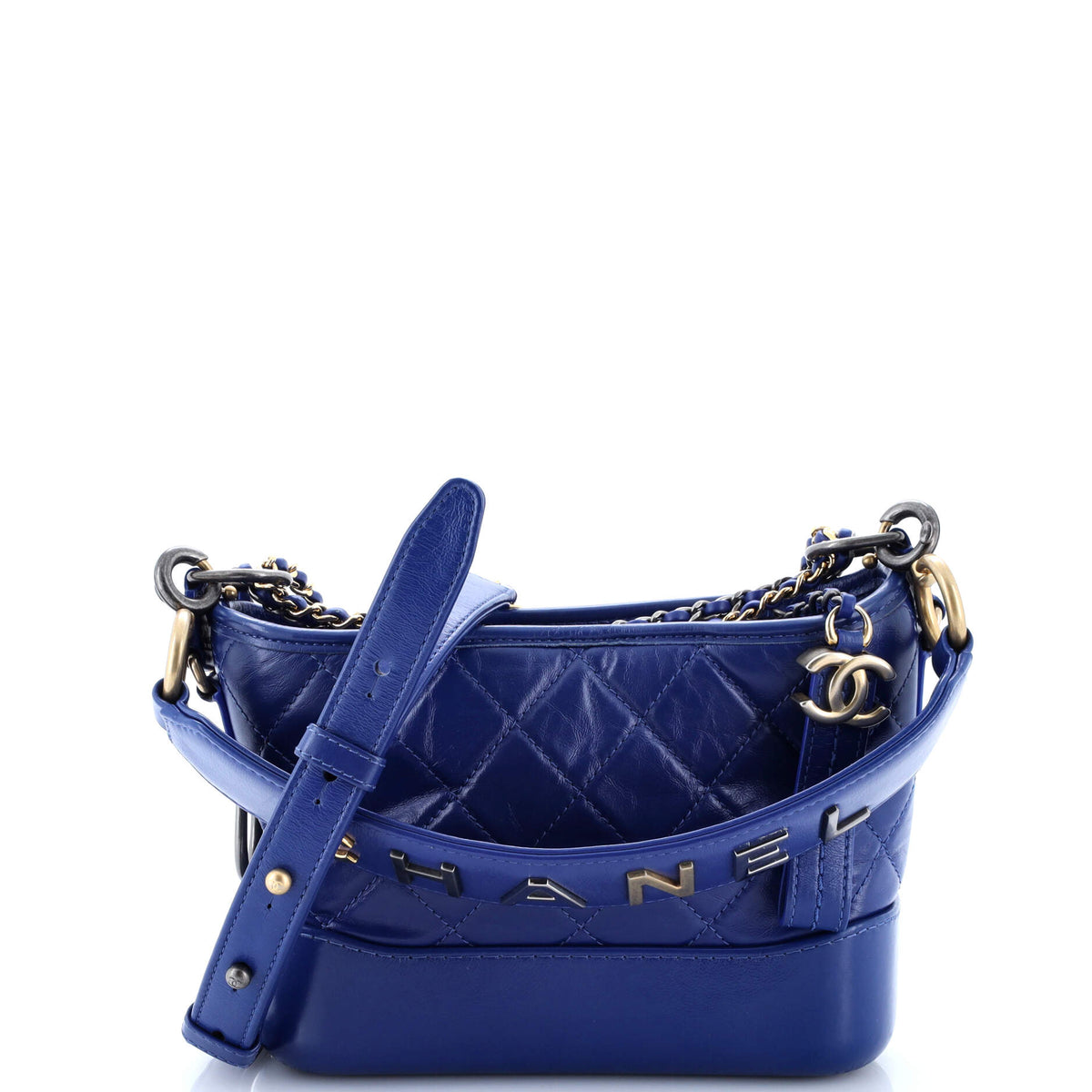 Chanel CHANEL Gabrielle Hobo with Logo Handle Quilted Aged Calfskin Small