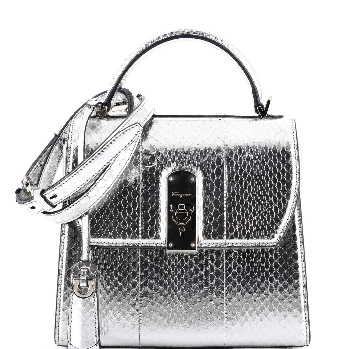 Salvatore Ferragamo Boxyz Top Handle Bag Snakeskin Medium