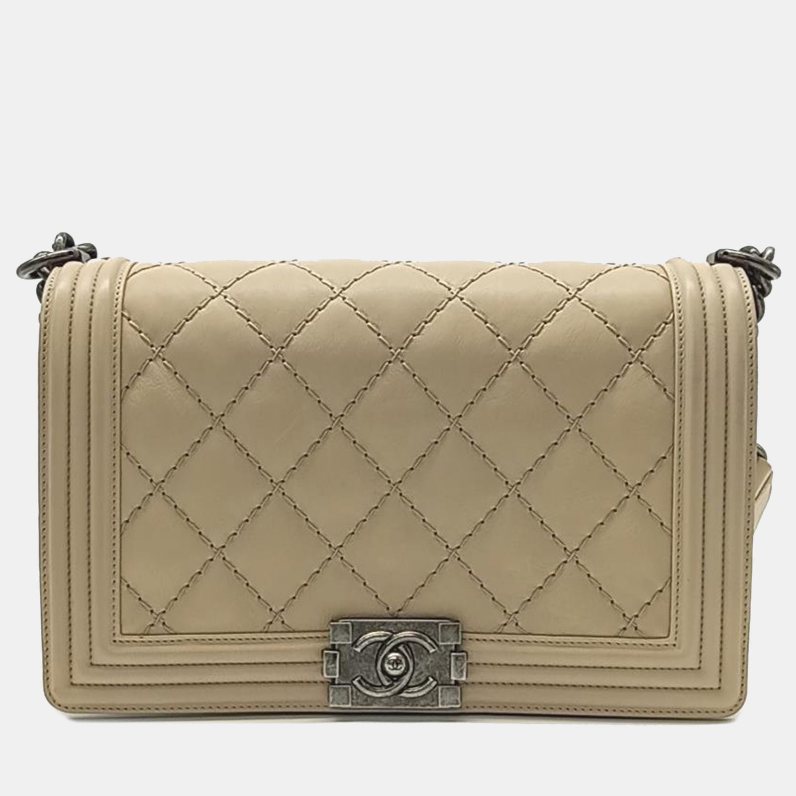 Chanel Beige Leather Medium Stitch Boy Bag