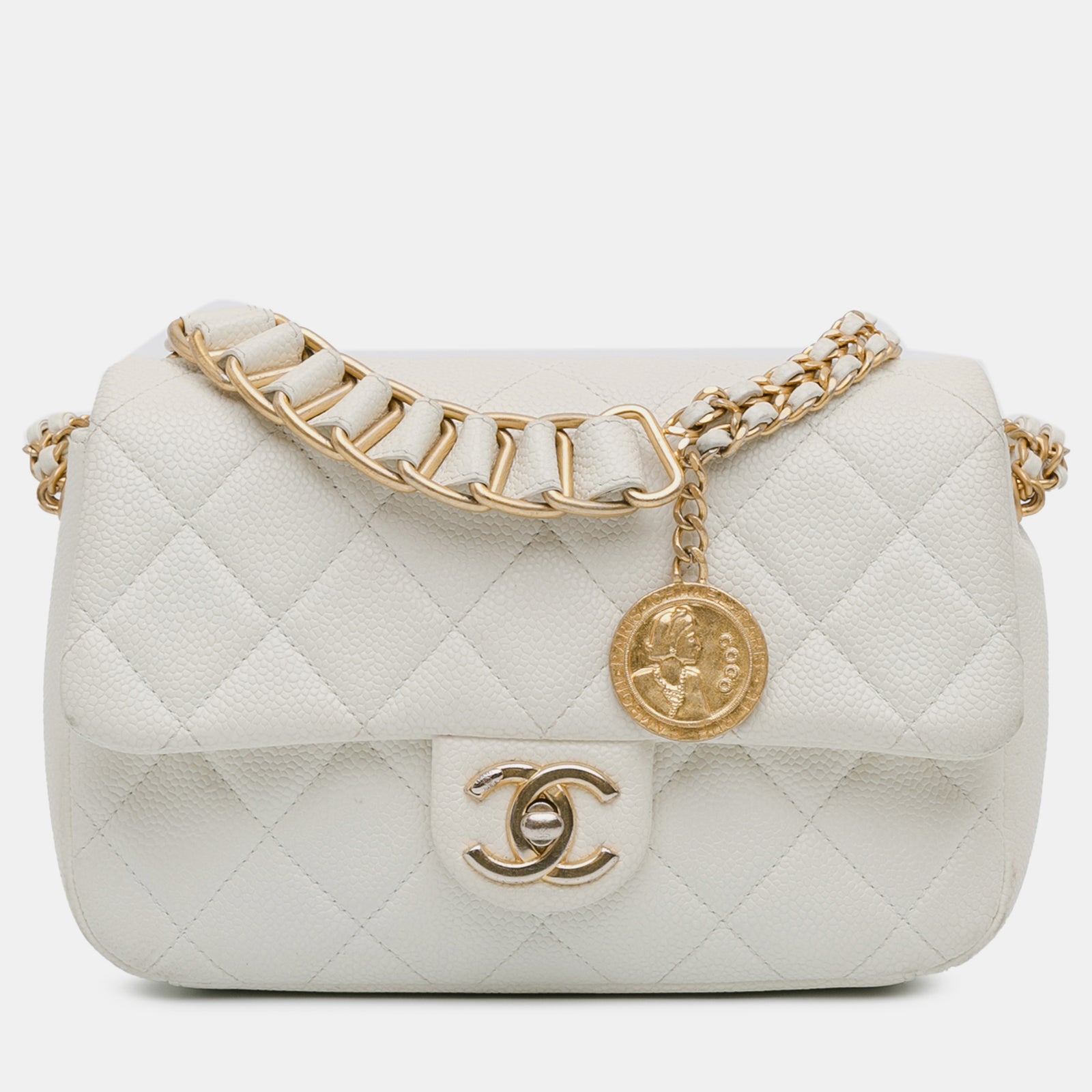 Chanel Elfenbeinfarbene Mini-Ketten-Soul-Flap-Tasche aus Leder