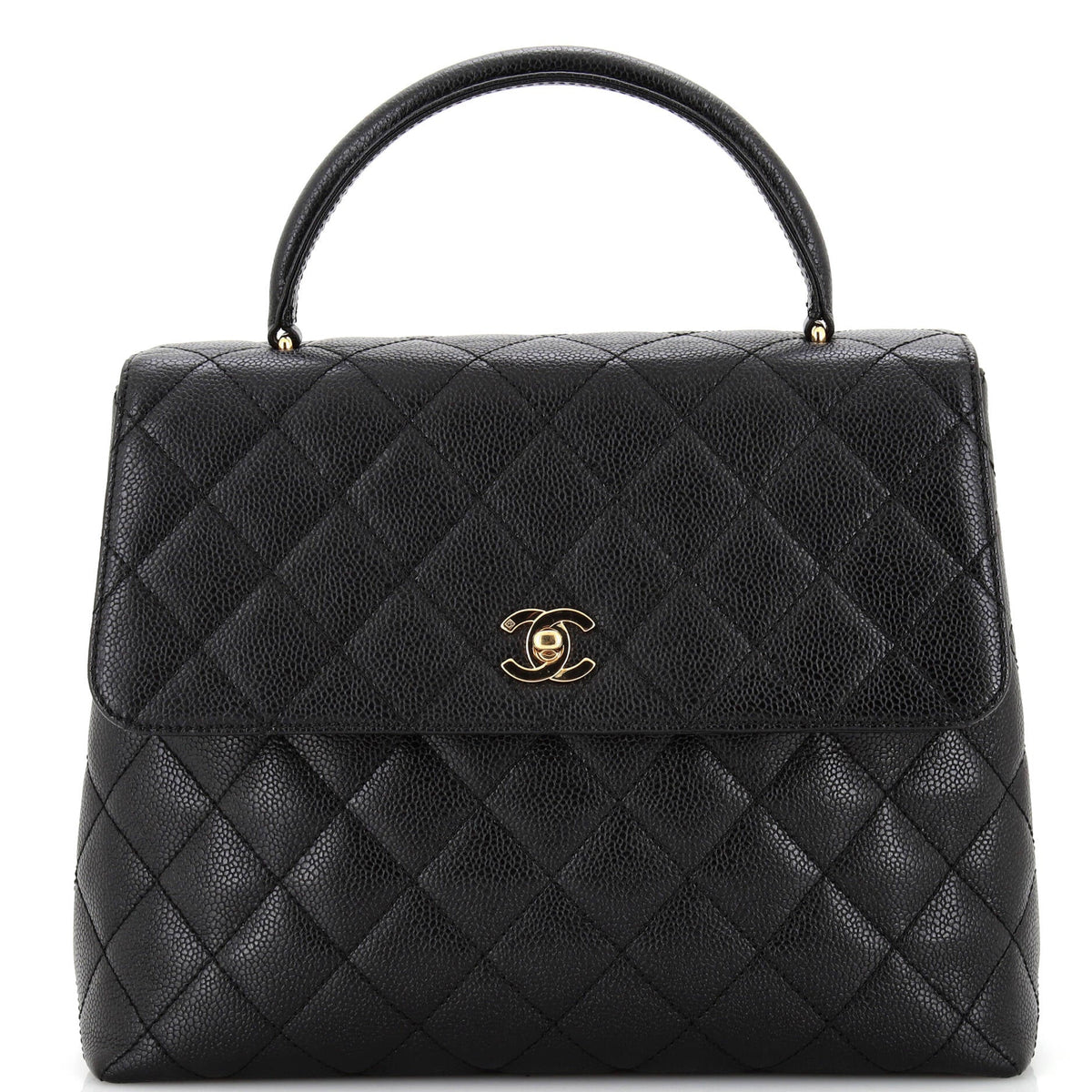 Chanel CHANEL Vintage Classic Top Handle Flap Bag Quilted Caviar Jumbo