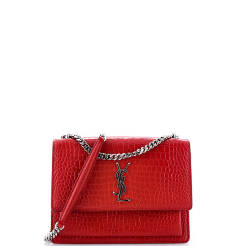 Sunset Crossbody Bag Crocodile Embossed Leather Medium