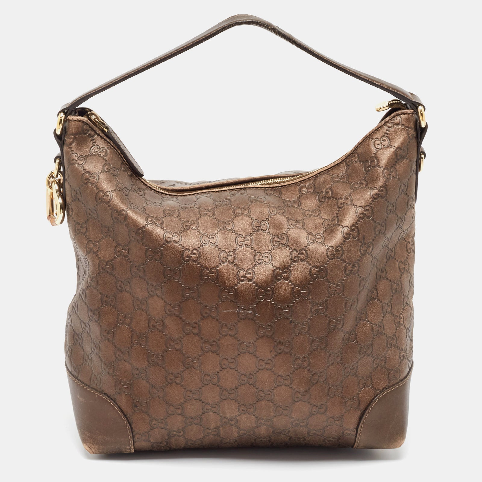 Gucci Dunkelbraune Hobo-Tasche aus Guccissima-Leder mit Herzanhänger