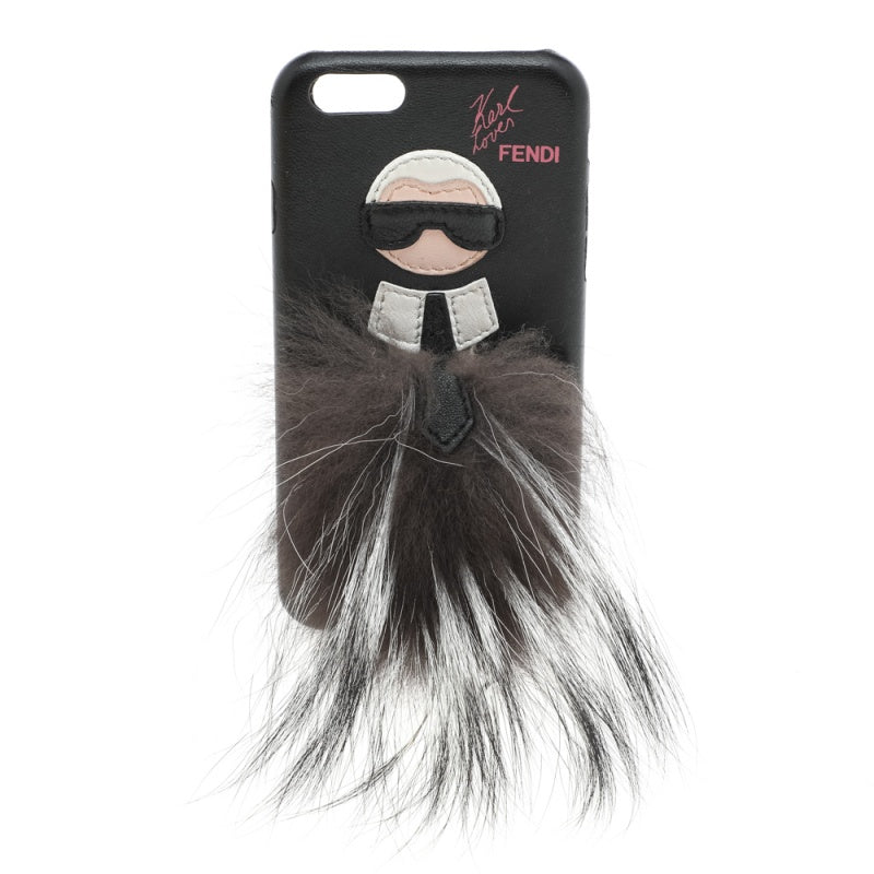 Fendi Black Leather and Fox Fur Karlito iPhone 6 Case