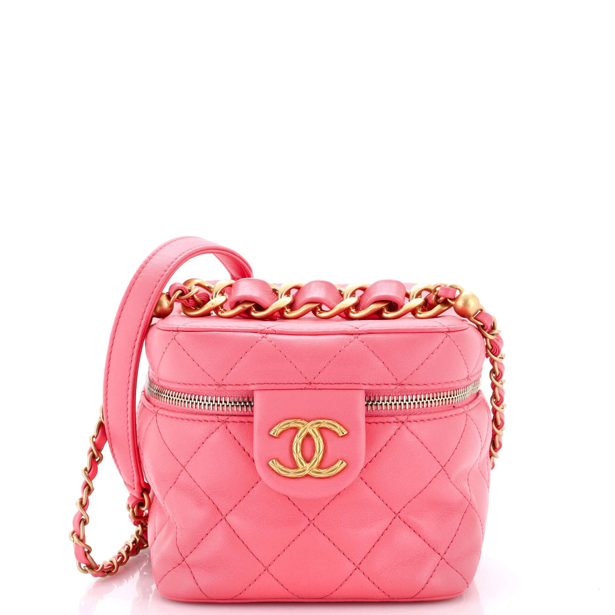 Chanel CHANEL Chain Bar Vanity Case with Chain Quilted Calfskin Small