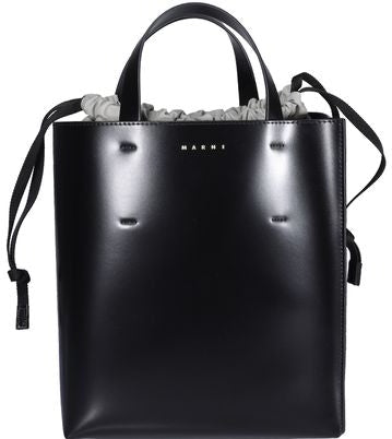 Marni Women's Small Museo Leather Tote Bag in Black | Size UNICA | SHMPV01TY0LV639