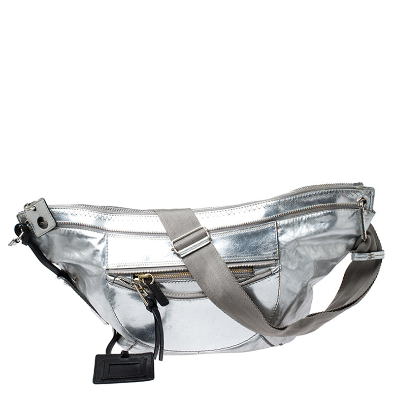 Chloe Metallic Silver Leather Fanny Crossbody Bag