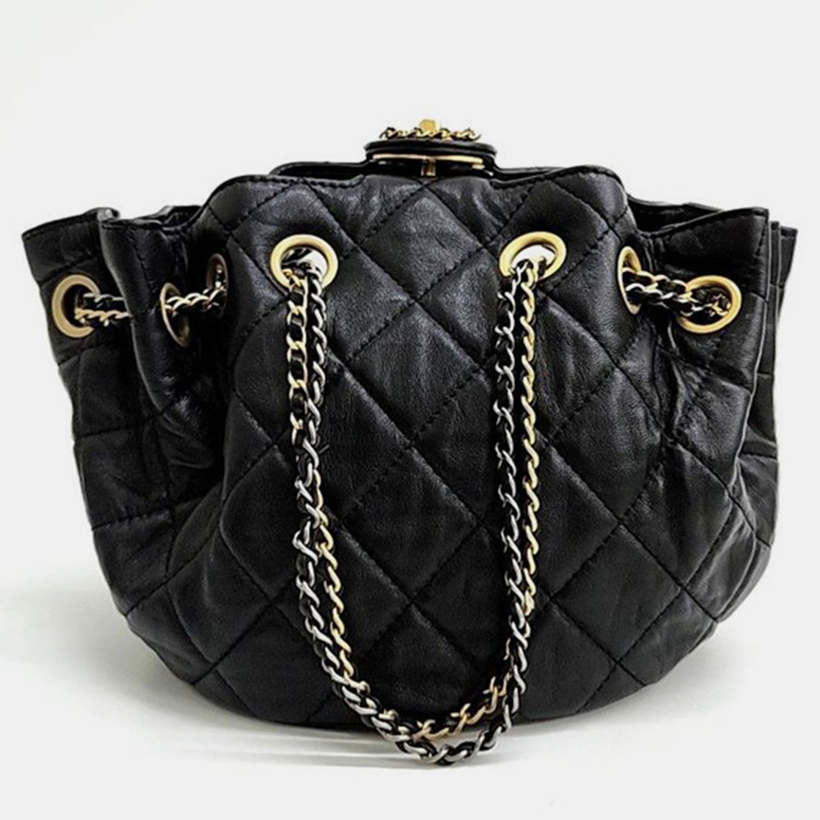 Chanel Black Leather Bucket Tote Bag