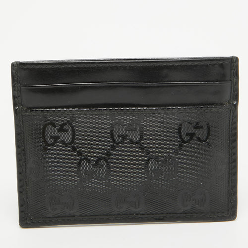 Black GG Imprime Canvas and Leather Card Holder