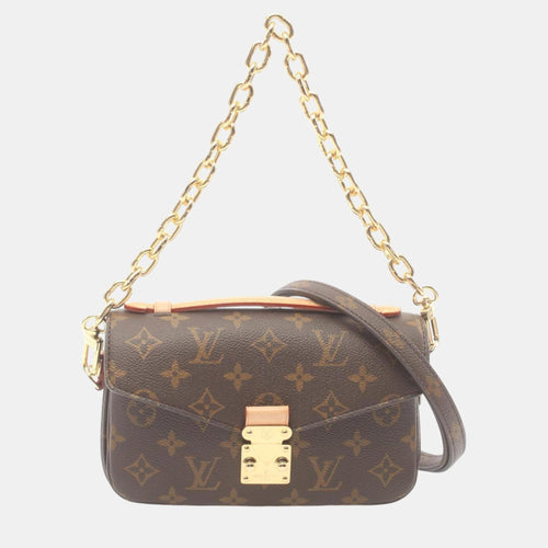 Monogram Brown Coated Canvas Leather Pochette Metis EW Handbag