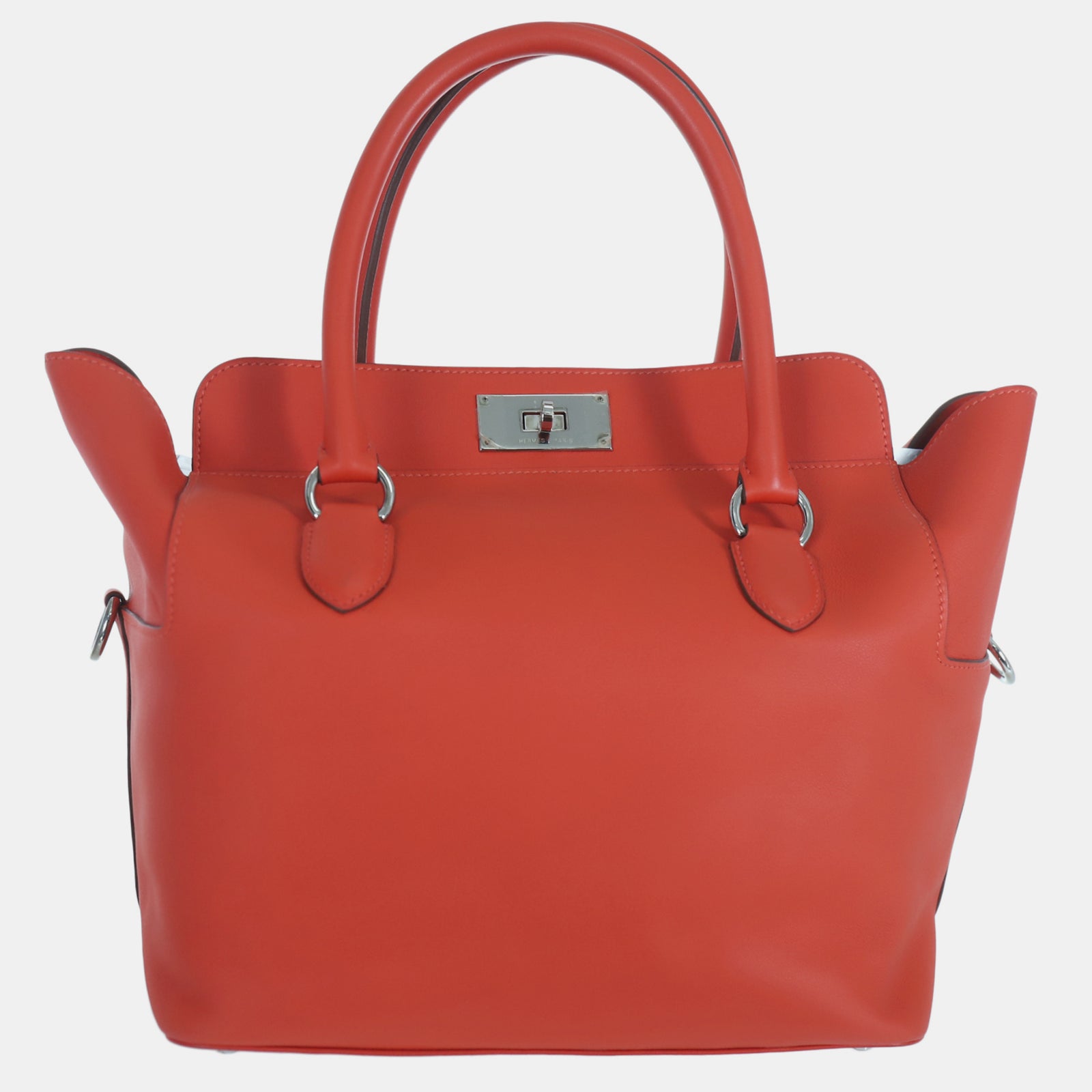 Herm?s Red Orange Swift Calfskin Toolbox 26 Bag