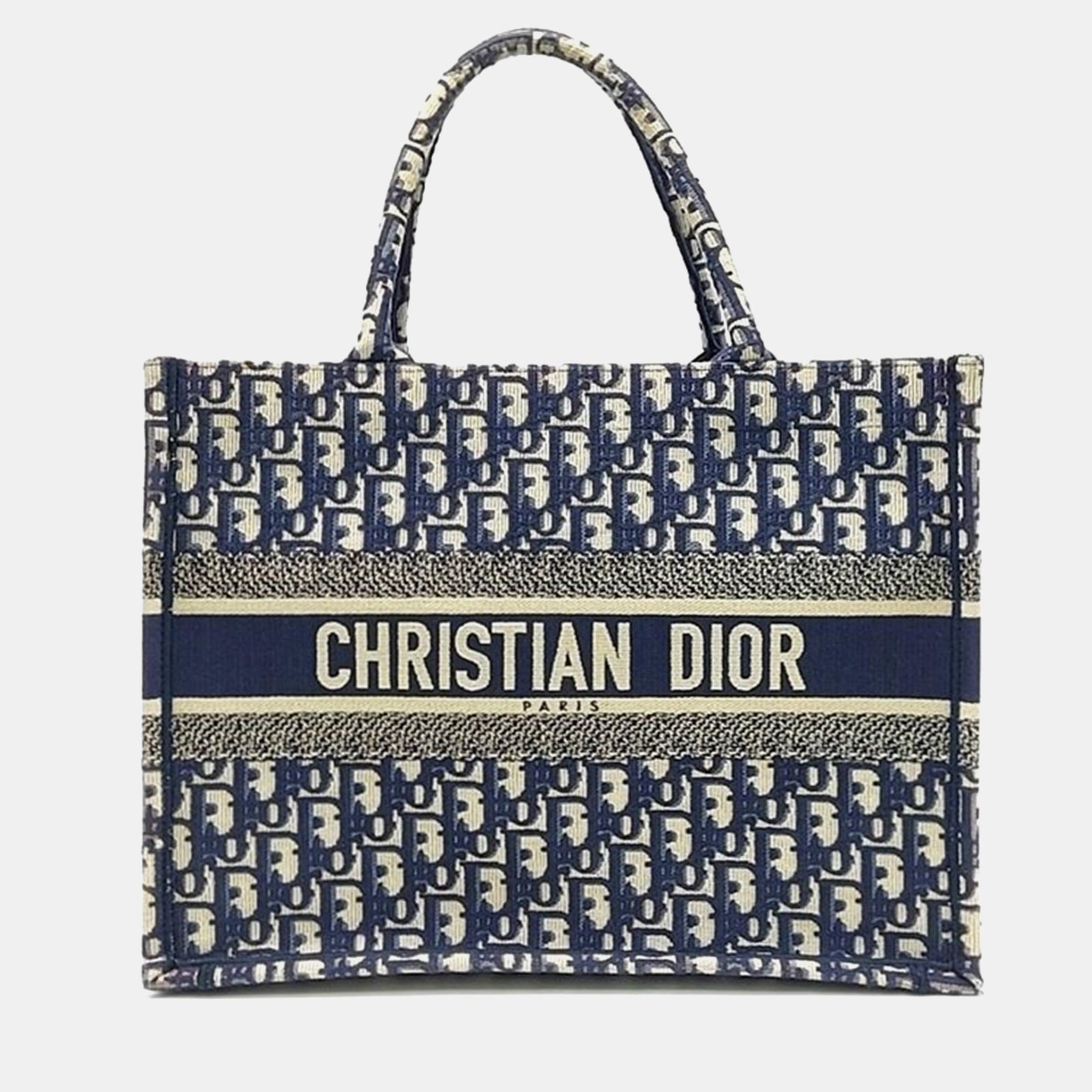 Dior Christian Blue Schrägband Canvas Buch Einkaufstasche