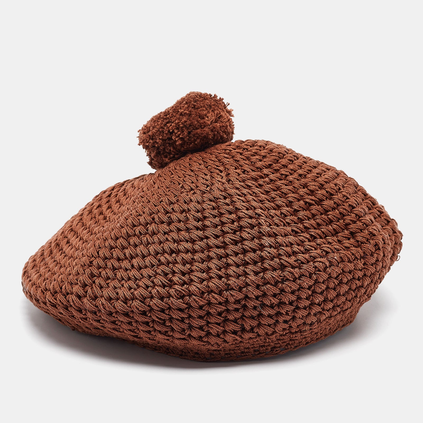 Gucci Béret en tricot crocheté marron avec pompon M