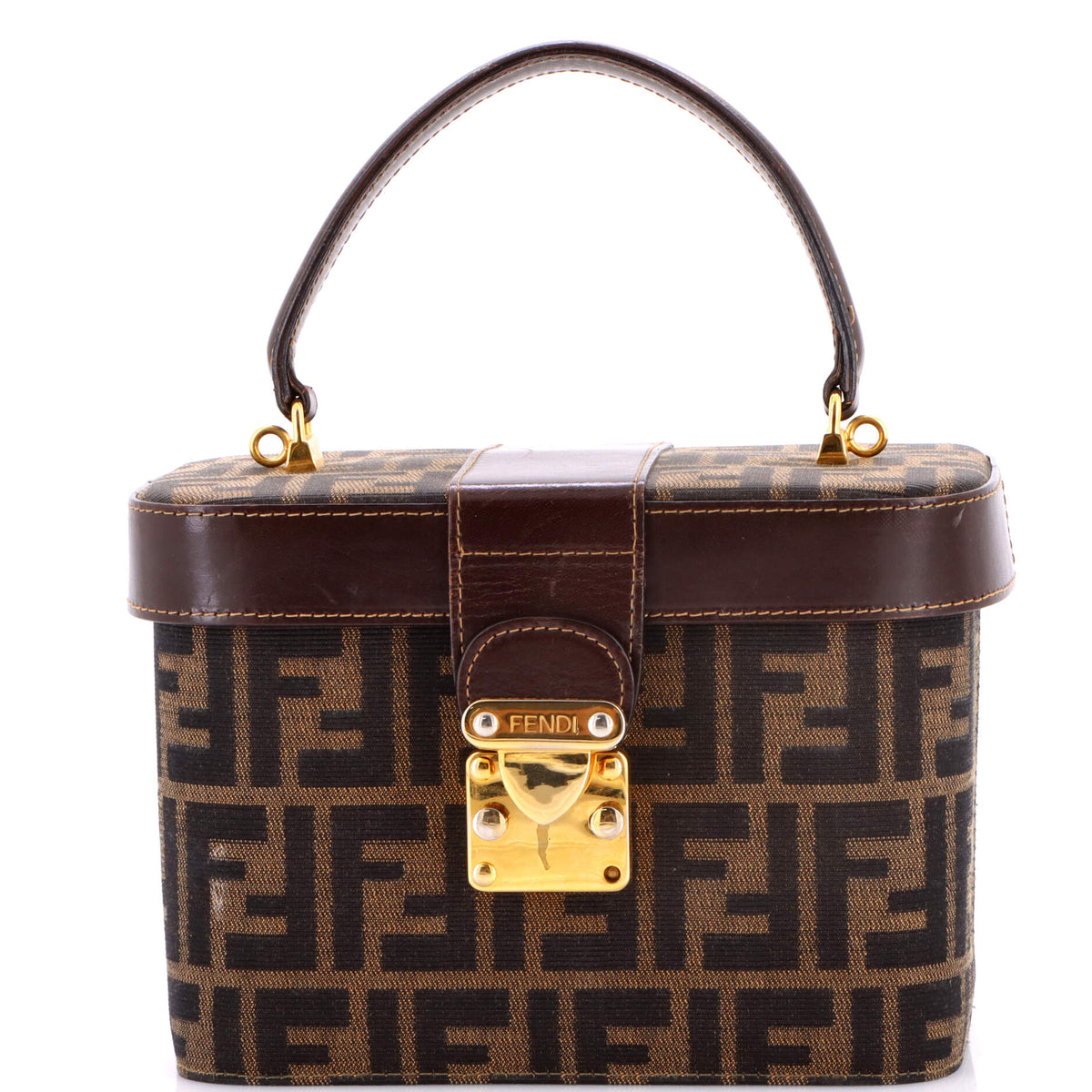 Fendi FENDI Vintage Lock Top Handle Vanity Bag Zucca Canvas Small