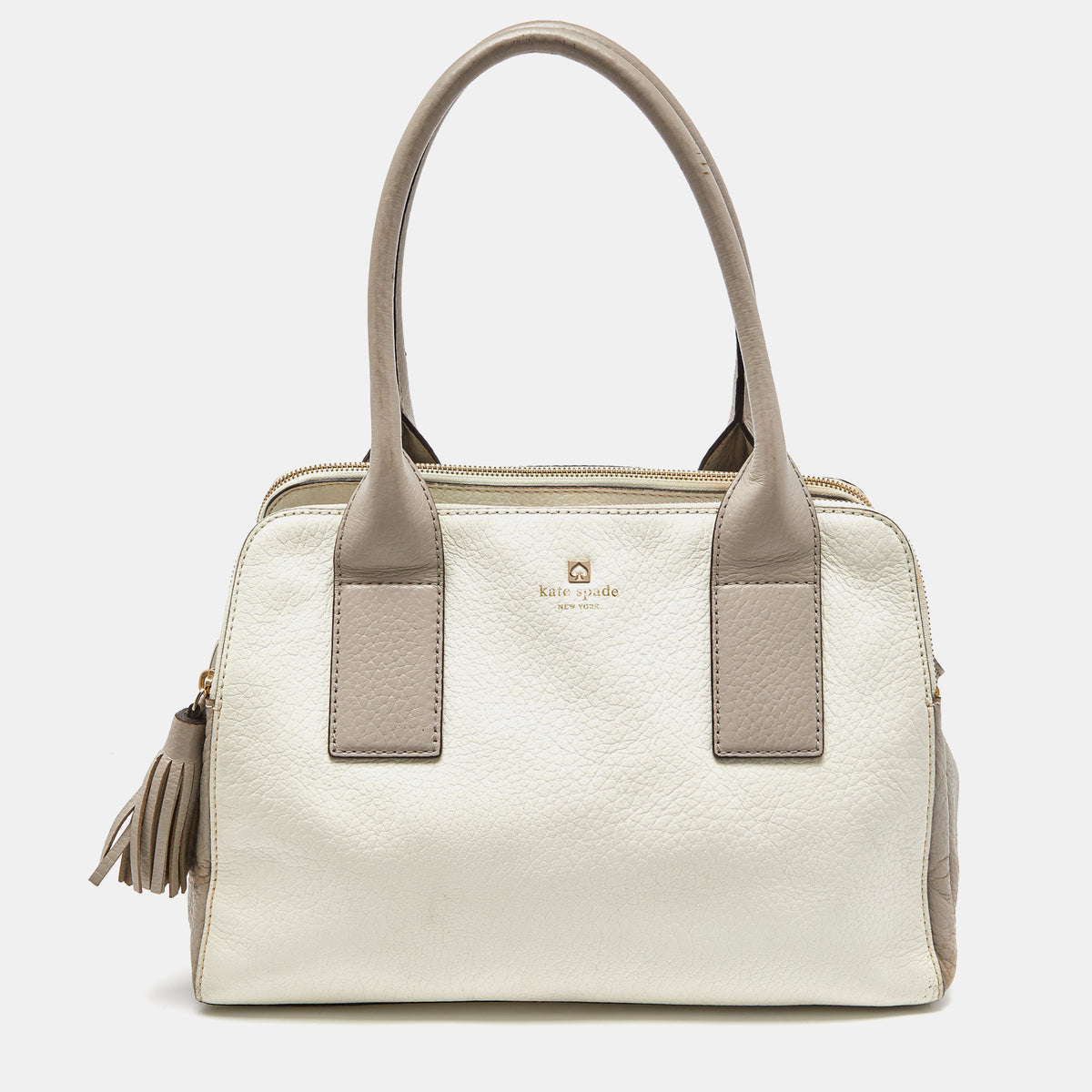 Kate Spade Off White/Grey Leather Double Zip Satchel