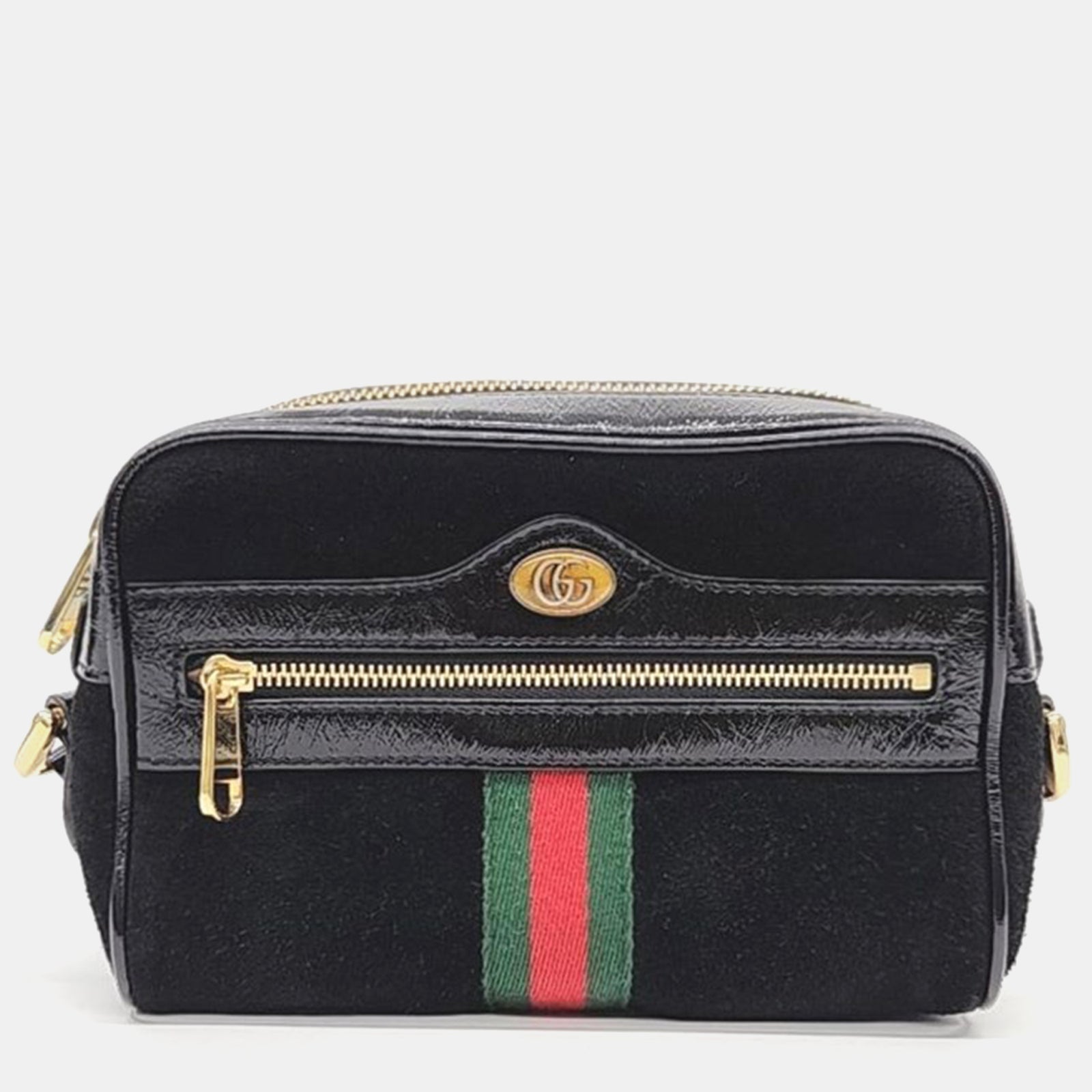 Gucci Suede Patent Web Mini Ophidia Shoulder Bag Black