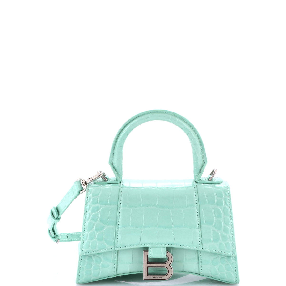 Balenciaga Hourglass Top Handle Bag Crocodile Embossed Leather XS