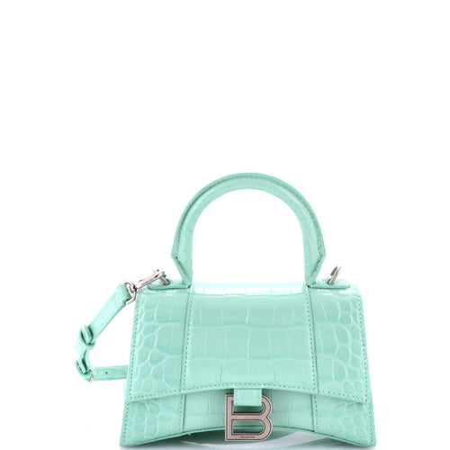 Hourglass Top Handle Bag Crocodile Embossed Leather XS