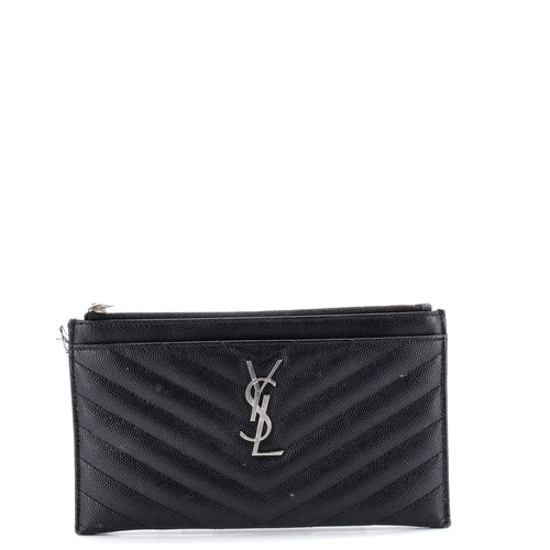 Classic Monogram Zip Bill Pouch Matelasse Chevron Leather Medium