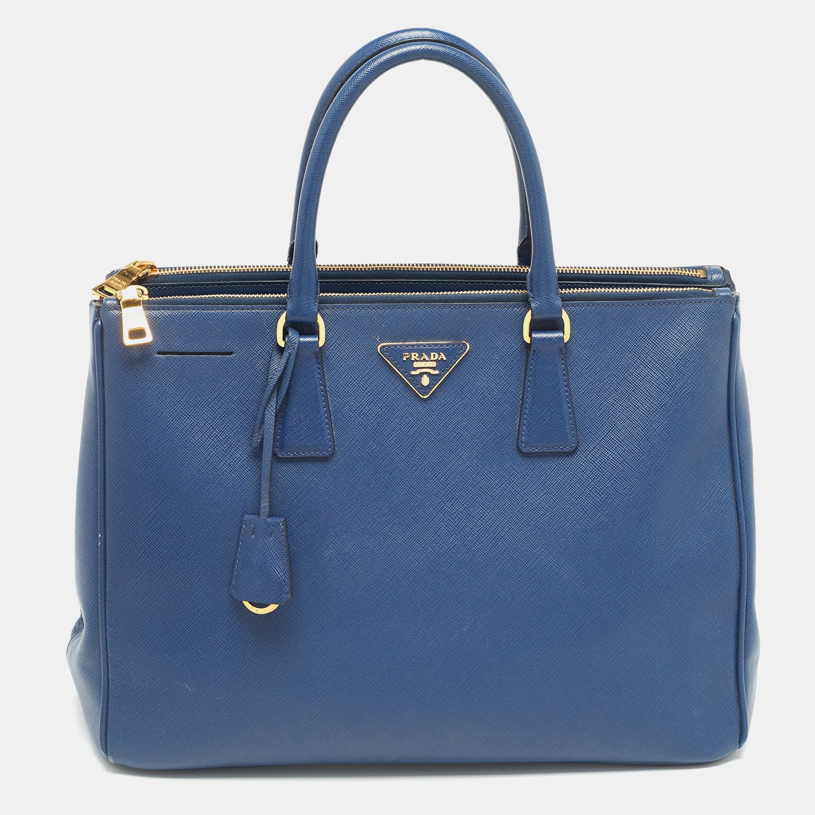 Prada Navy Blue Saffiano Lux Leather Large Double Zip Tote