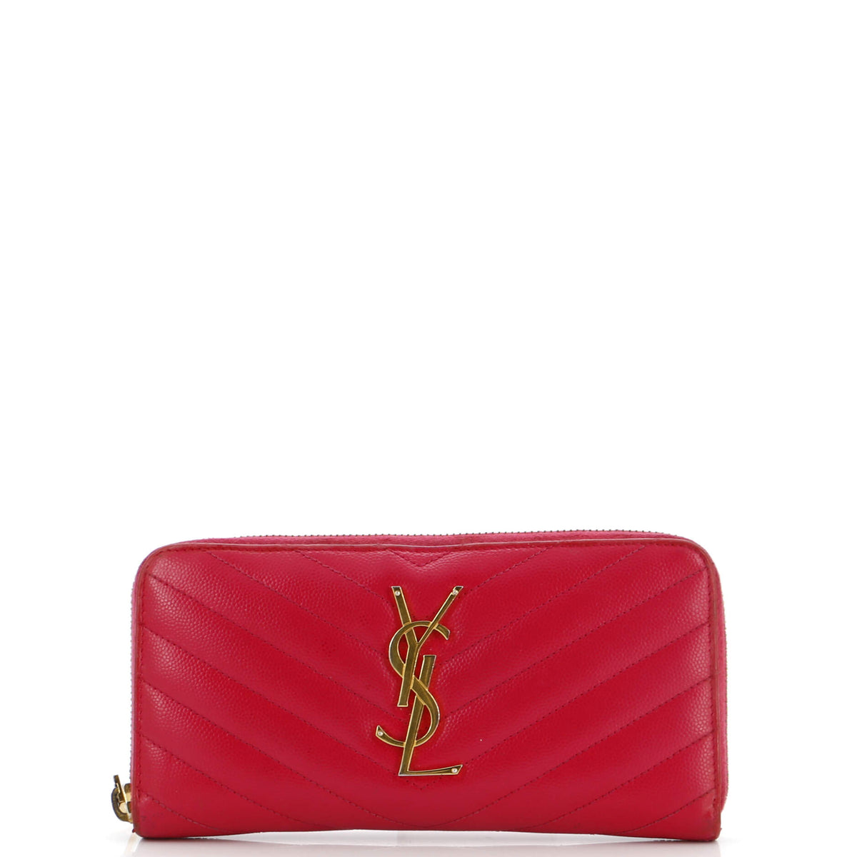 Saint Laurent Classic Monogram Zip Around Wallet Matelasse Chevron Leather